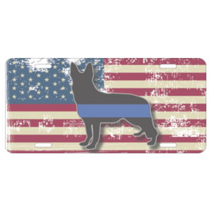 Distressed American Flag with K9 Blue Line Sheppard dog License Plate  Design