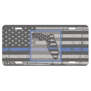 Distressed Thin Blue Line Flag with Florida License Plate Design