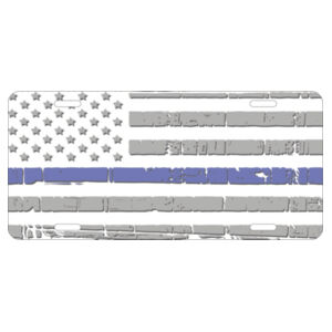 License Plate with Distressed Light Thin Blue Line Flag Design