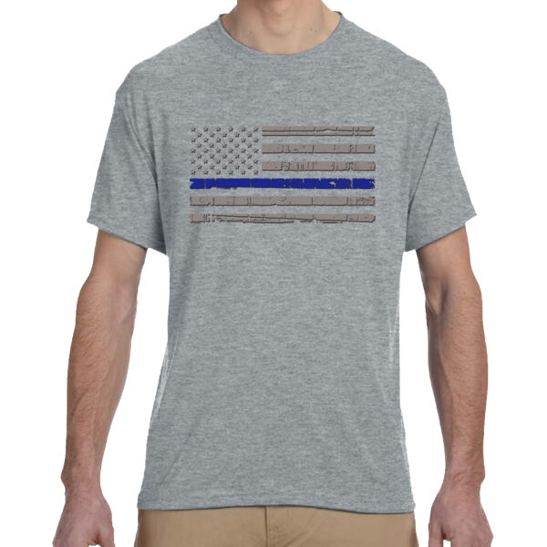 Men's Soft Cotton Feel Dri-Fit T-shirt with the Thin Blue Line Distressed Flag  Thumbnail