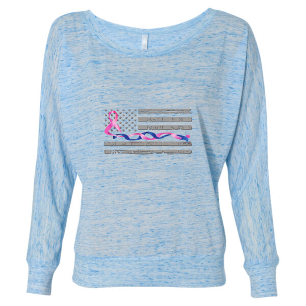 Thin Blue Line-Pink Intertwined Ribbon Women's Flowy Long Sleeve Off the Shoulder T-Shirt Thumbnail