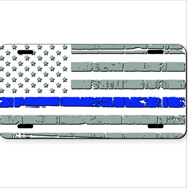License Plate with Distressed Light Thin Blue Line Flag Thumbnail