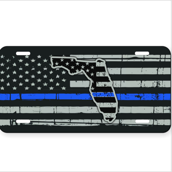 Blue Line Flag and Florida State License Plate Thumbnail