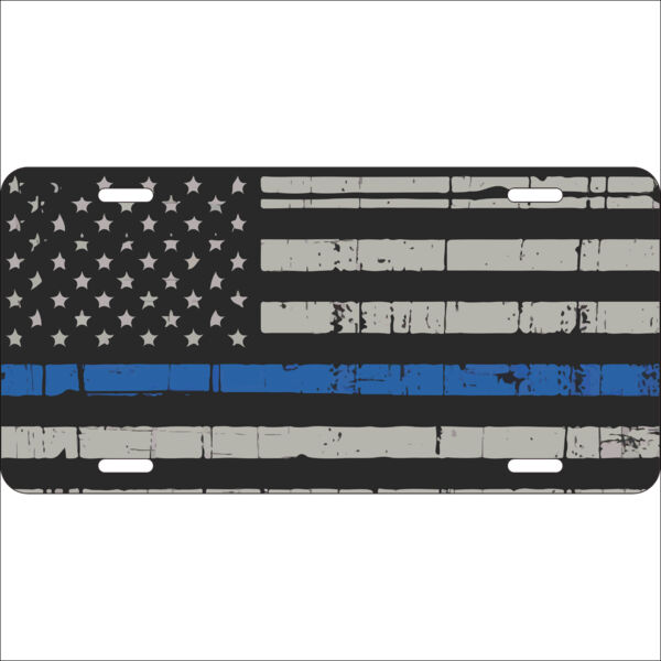 Thin Blue Line Flag on Aluminum License Plate  Thumbnail