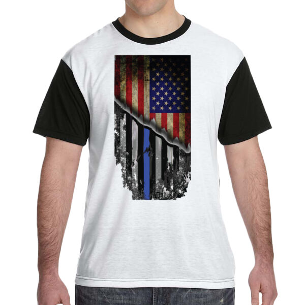 Men's Blackout Cotton Feel Dri-Fit T-Shirt America Thin Blue line Flag Thumbnail