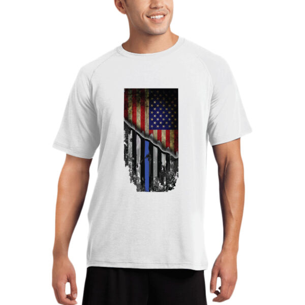 Men's USA-Thin Blue Line Flag On a Soft Short Sleeve T-shirt  Thumbnail