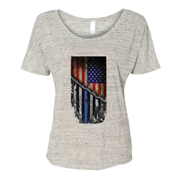 Ladies Slouchy T-shirt with USA-Blue Line Flag Thumbnail