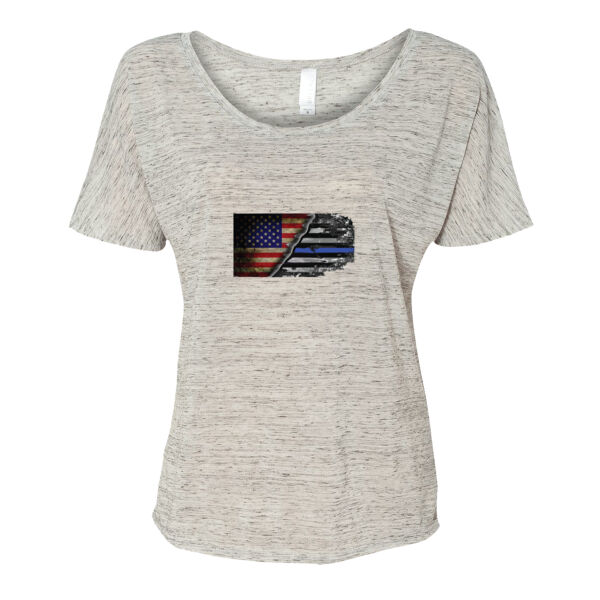 Ladies Slouchy T-shirt with USA-Blue Line Flag Thumbnail