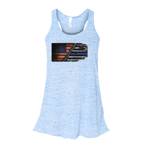 Ladies Flowy Racerback Tank USA-Thin Blue Line Flag Thumbnail