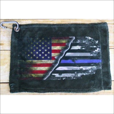 USA-Thin Blue Line Flag Gun Towel with Carabiner Thumbnail