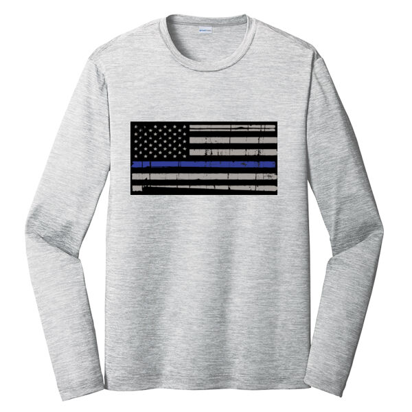 Men's Long Sleeve T-shirt with Distressed Thin Blue Line Flag Thumbnail