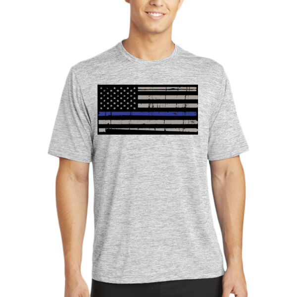 Men's  Blue Line Flag Distressed Black Background Thumbnail