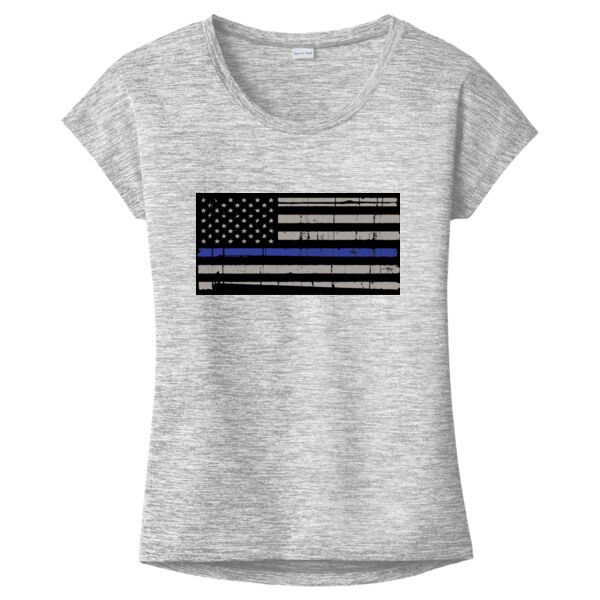 Ladies Blue Line Flag Distressed Black Background Thumbnail