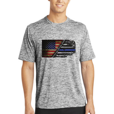 Men's Heather Dri-Fit T-shirt with USA-Thin Blue Line Flag  Thumbnail