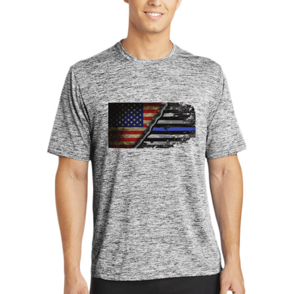Men's Heather Dri-Fit T-shirt with USA-Thin Blue Line Flag  Thumbnail