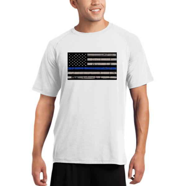 Men's Thin Blue Line Distressed Flag on Super Soft Raglan Sleeve T-Shirt Thumbnail