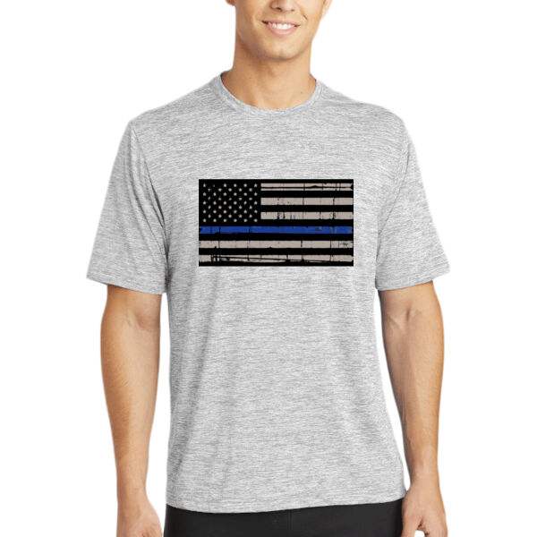Men's Thin Blue Line Distressed Flag on Electric Heather T-Shirt Thumbnail