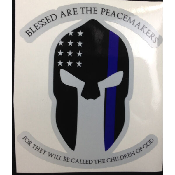 Spartan Thin Blue Line Decal with Blessed are the Peacemakers in Either 4 or 6in Thumbnail