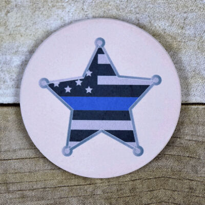Thin Blue Line Star on Round Sandstone Coaster Thumbnail