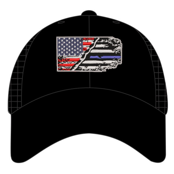 USA-Thin Blue line Flag Embroidery on Cool Mesh Fitted Cap Thumbnail