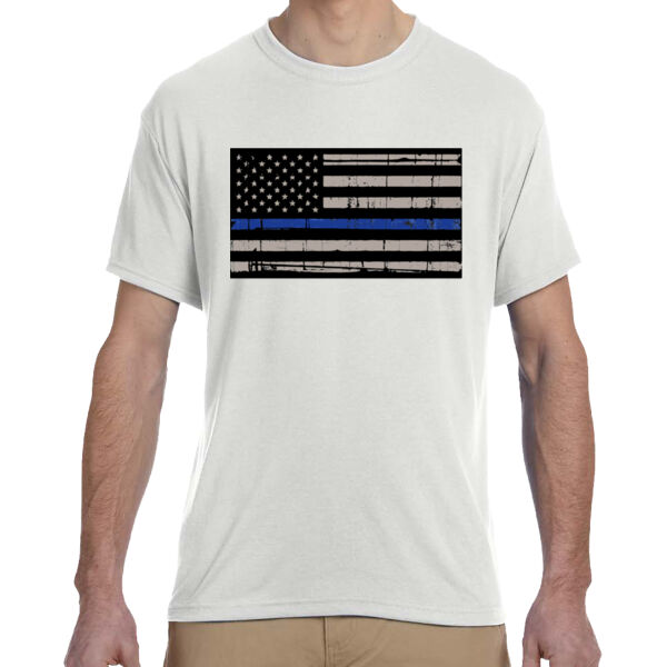 Men's Thin Blue Line Distressed Flag on Soft Cotton Feel T-Shirt Thumbnail