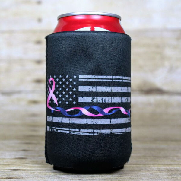 Can Cooler with Blue-Pink Intertwined Ribbon Flag Thumbnail