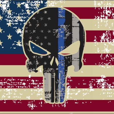 American flag with blue line skull distressed Thumbnail