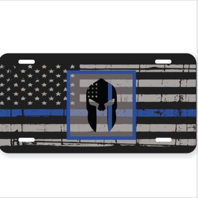Blue line flag with blue line skull distressed inside the square Thumbnail