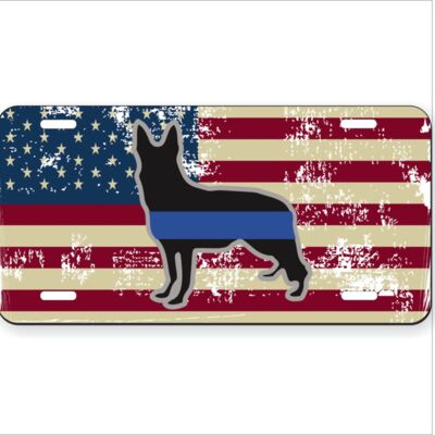 American flag with sheppar dog blue line distressed Thumbnail