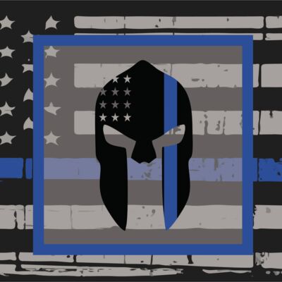 Blue line flag with blue line skull distressed inside the square Thumbnail