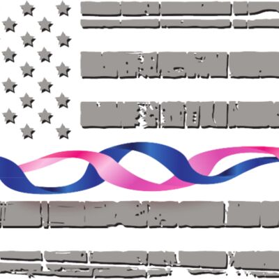 Ladies V-Neck Tee with Blue Line and Pink Ribbon Flag Thumbnail